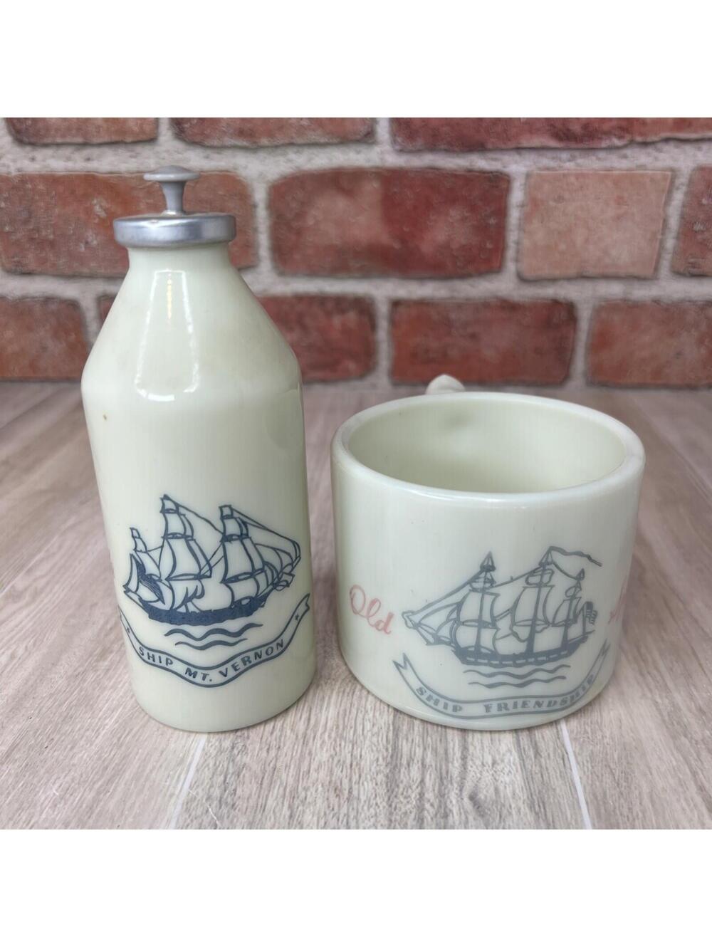 Vintage Old Spice Milk Glass Lot ~ '40s Aftershave Bottle & '50s Shave Mug